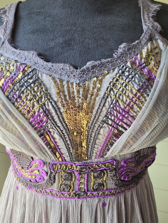 Free People Dresses & Skirts - FREE PEOPLE Artemis Purple Gray Embellished Goddess Maxi Dress Whimsigoth Gown M